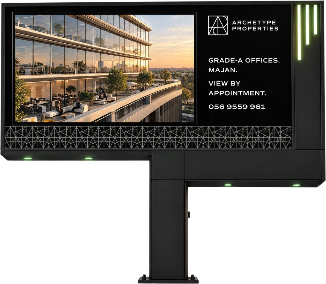 Archetype Properties billboard in Dubai: Grade-A offices, Majan. View by appointment.
